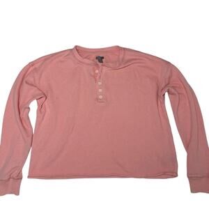 Aerie Real Soft Long Sleeve Henley Knit Pullover Sweatshirt Pink Size
